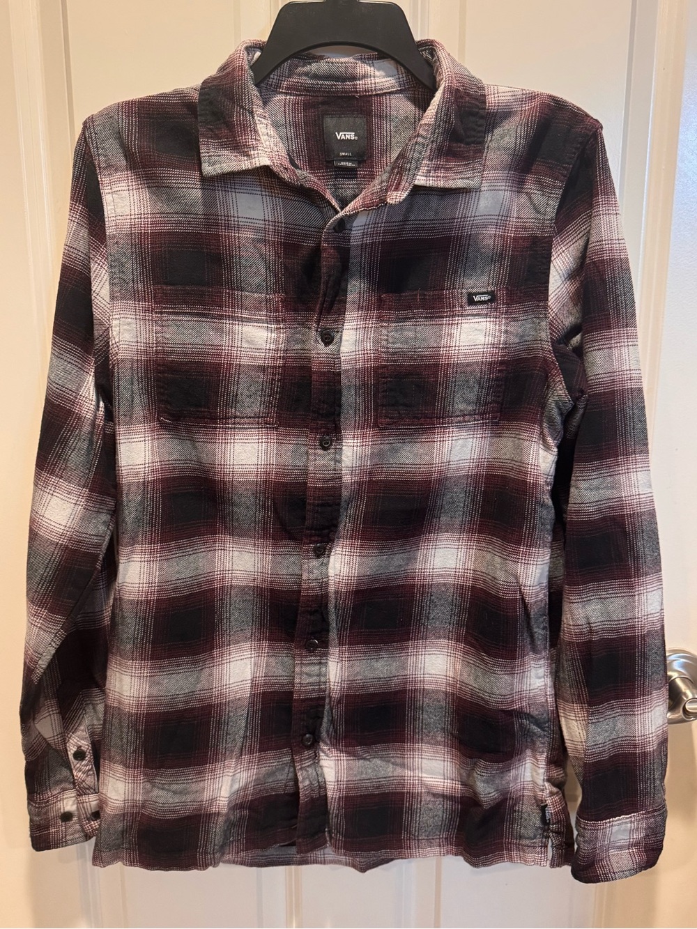 Vans Burgundy and Black Plaid Button-Up Shirt